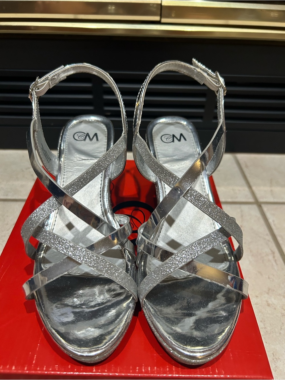 CM Silver Glitter Strappy Heeled Sandals